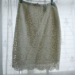 White Knee length lace skirt